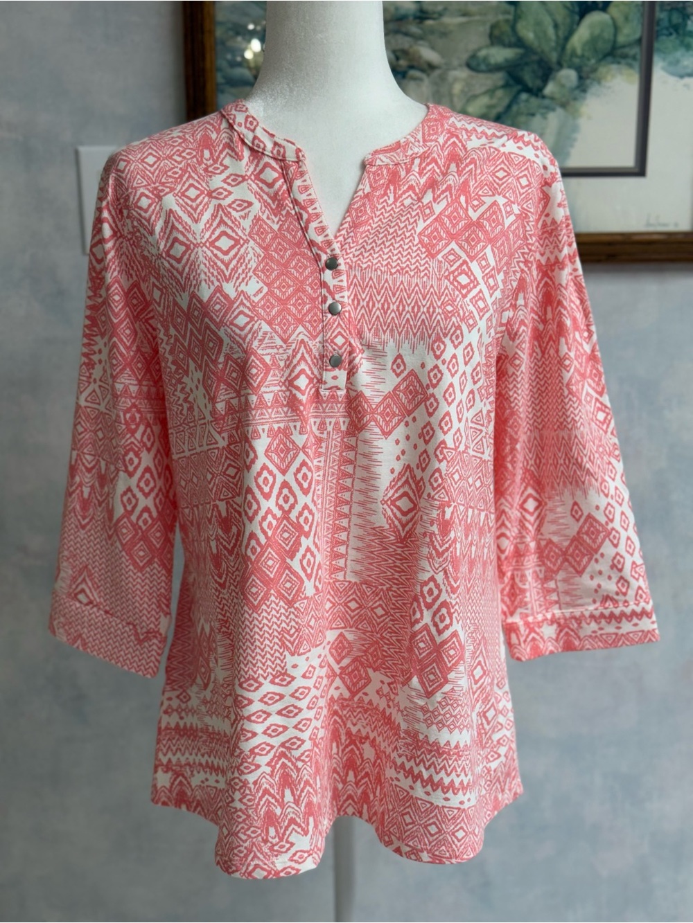 D&Co Henley NWOT Knit Tunic with Y Neck, Soft & Stretchy - Baby Pink - Picture 1 of 12